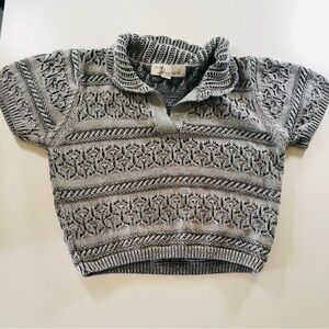 Vintage Havana Est. 1954 Gray Cable Knit Sweater Women’s M Short Sleeve, Cropped